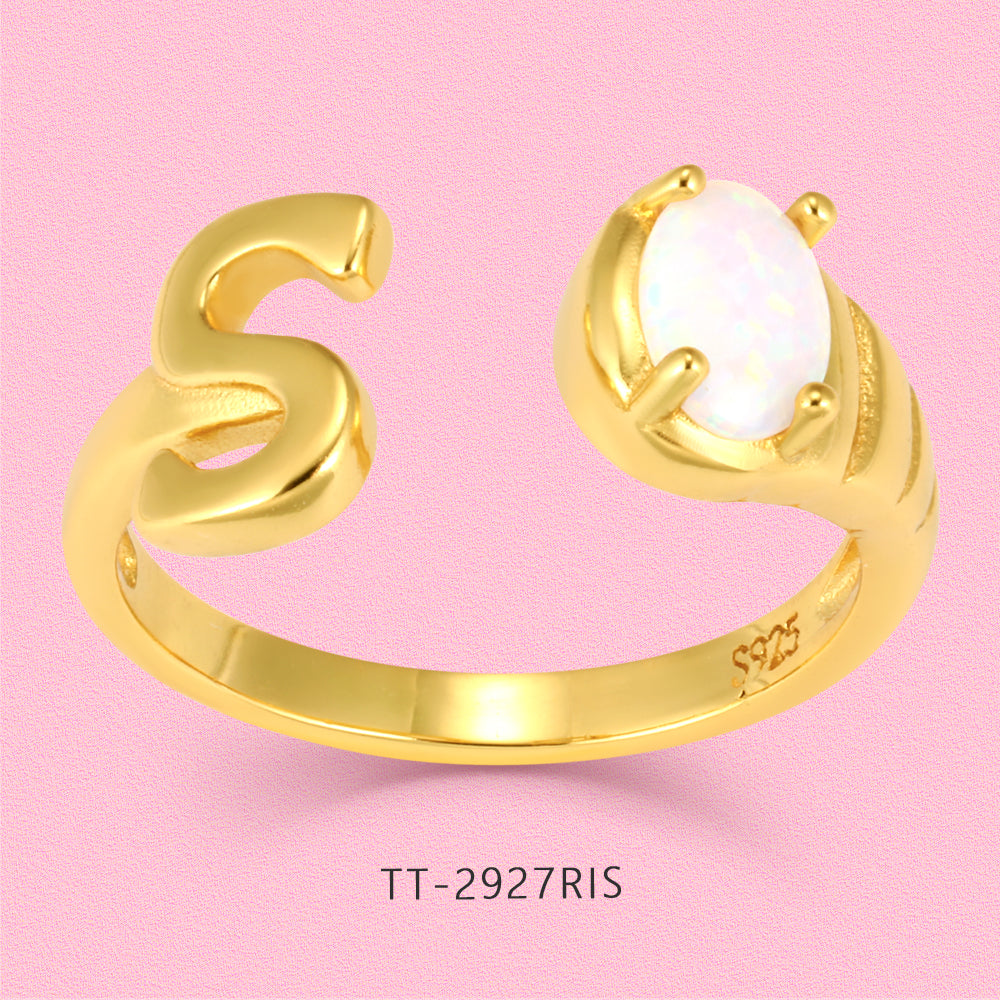 Yumato Gold color adjustable opening set natural Opal 26 English letter ring
