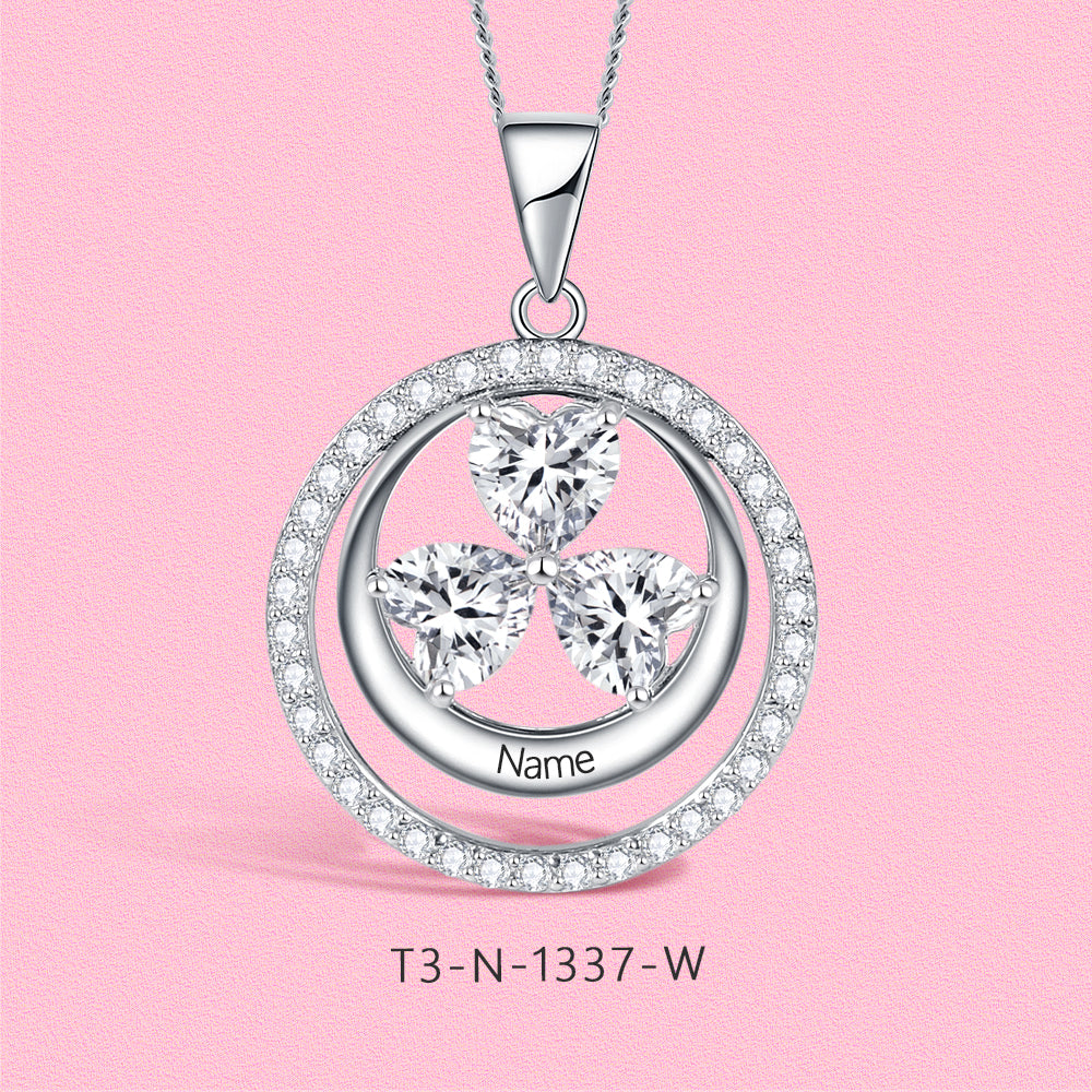 Yumato S925 Sterling Silver Double Circle Letter and Heart Pendant Engraved Name Birthstone, Elegent Moissanite Customized Gifts for Mom, Friends, Female 1503 1337