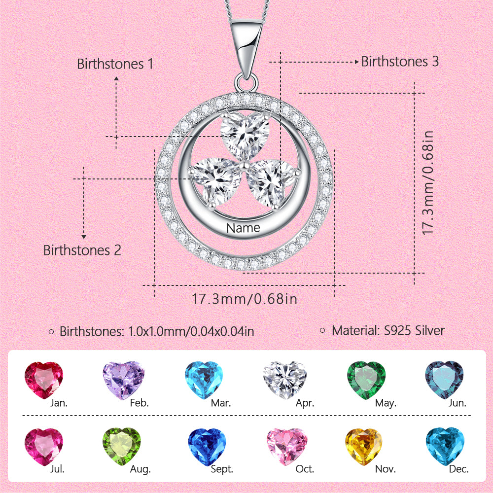 Yumato S925 Sterling Silver Double Circle Letter and Heart Pendant Engraved Name Birthstone, Elegent Moissanite Customized Gifts for Mom, Friends, Female 1503 1337