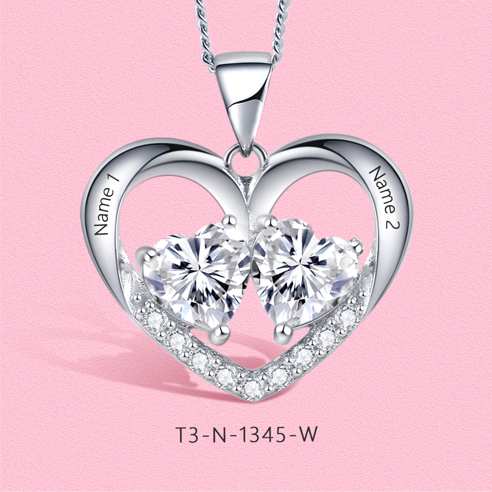 Yumato S925 Sterling silver heart-shaped pendant engraved name Birthstone, Moissanite custom gift jewelry gift for moms and friends 1345
