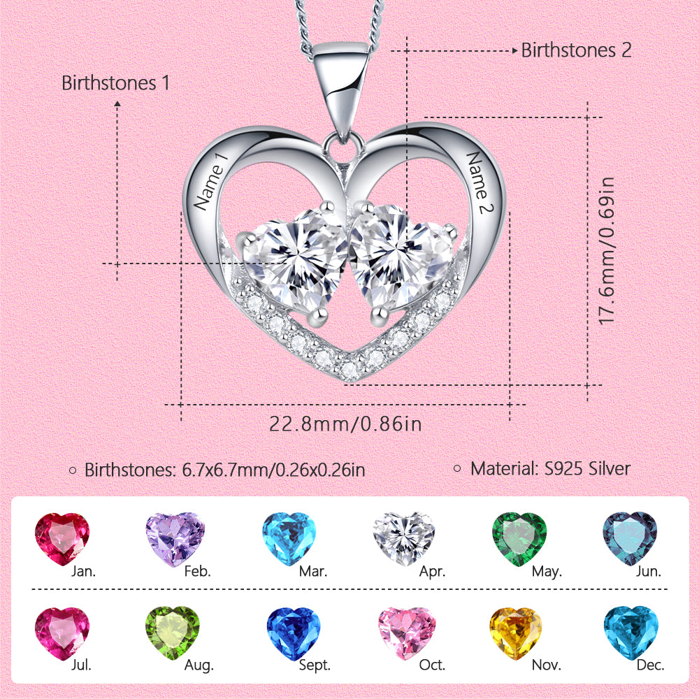 Yumato S925 Sterling silver heart-shaped pendant engraved name Birthstone, Moissanite custom gift jewelry gift for moms and friends 1345