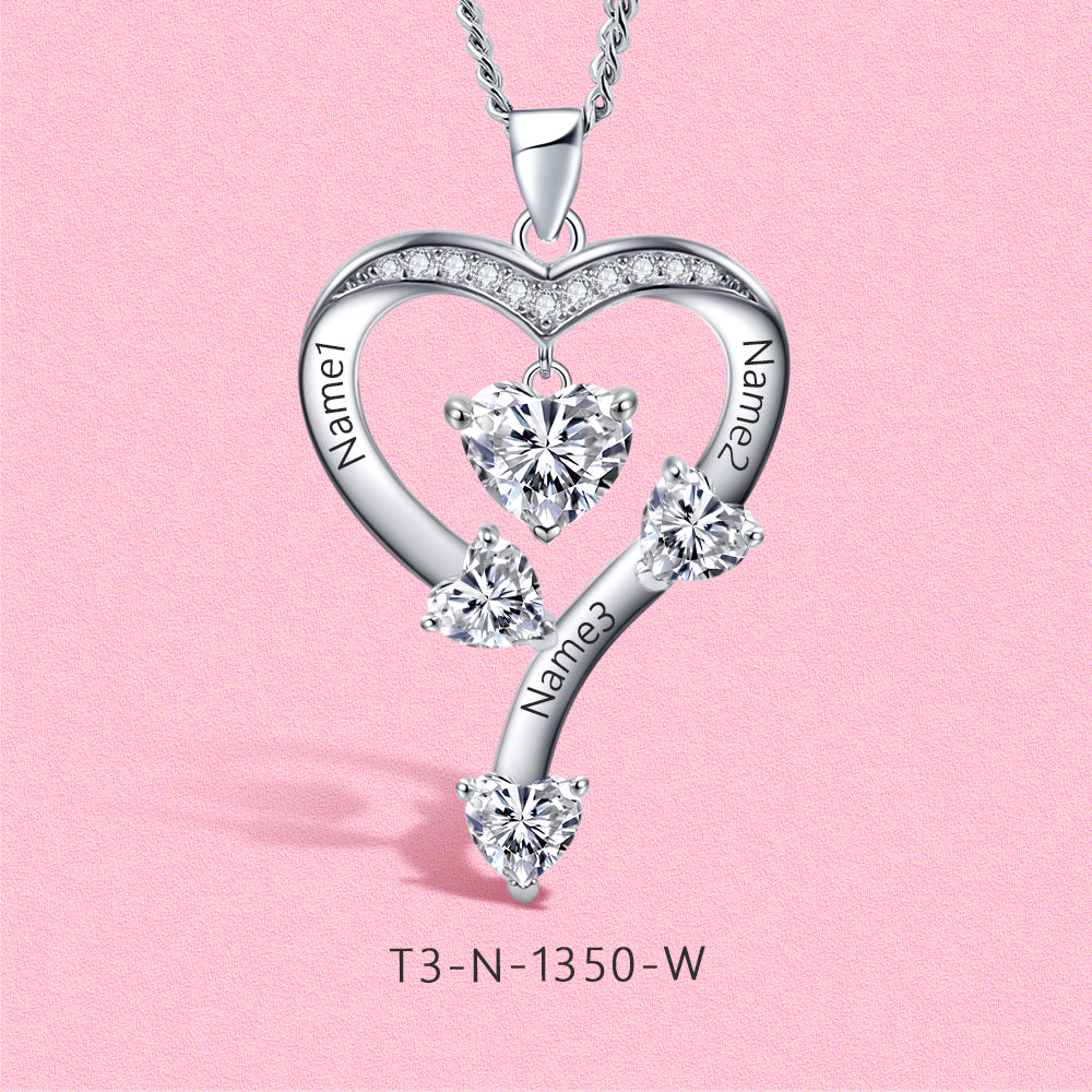 Yumato S925 Sterling Silver Letter and Heart Pendant Engraved Name Birthstone, Elegent Moissanite Customized Gifts for Mom, Friends, Female 1350