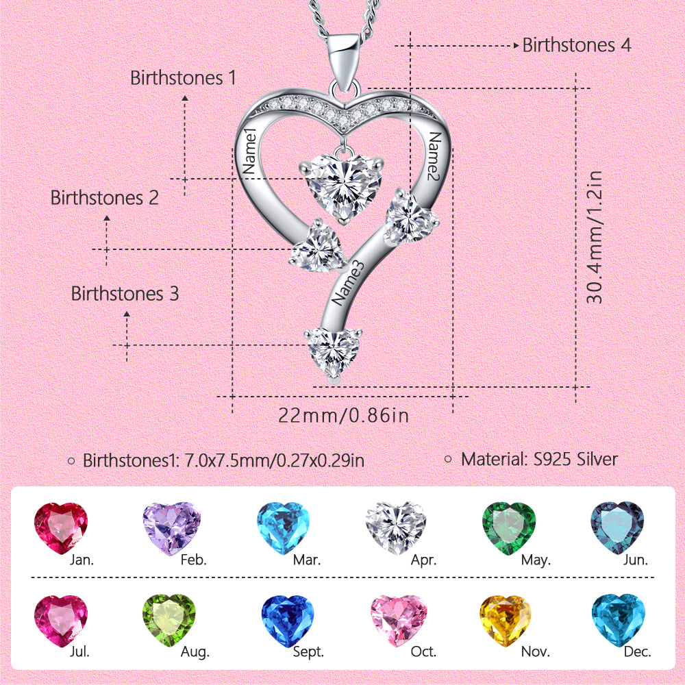 Yumato S925 Sterling Silver Letter and Heart Pendant Engraved Name Birthstone, Elegent Moissanite Customized Gifts for Mom, Friends, Female 1350