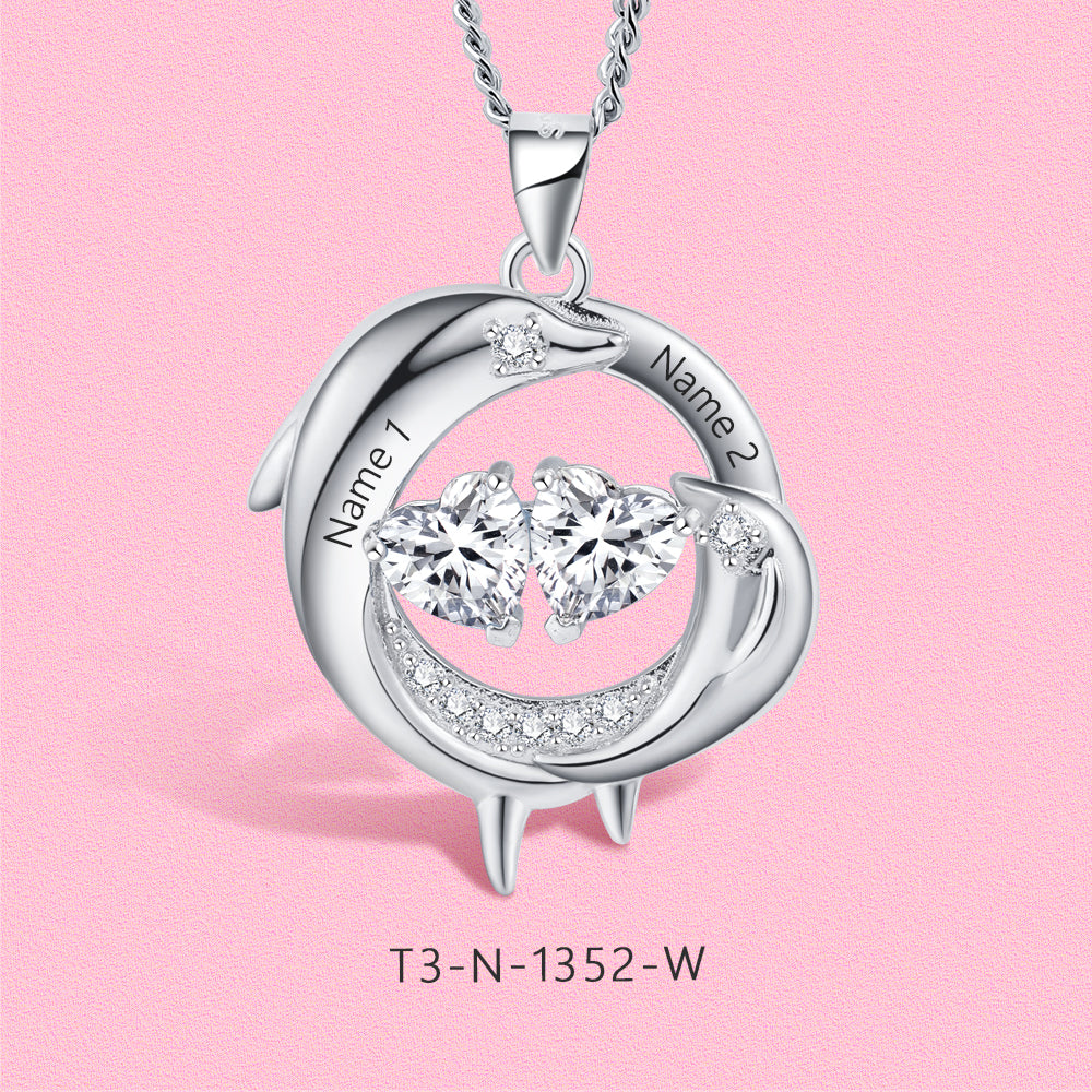 Yumato S925 Sterling Silver Pendant Engraved Name Birthstone, Elegent Moissanite Customized Gifts for Mom, Friends, Female 1352