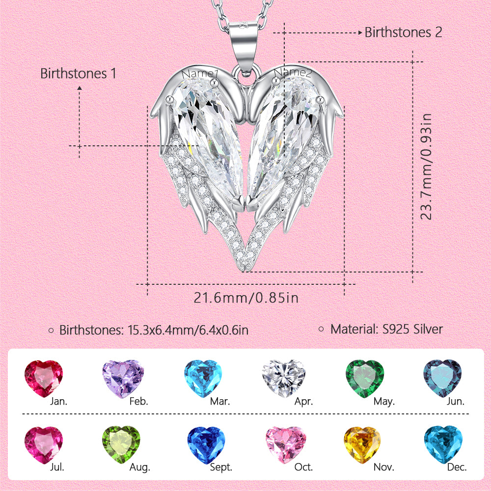 Yumato S925 Sterling Silver Heart Pendant Engraved Name Birthstone, Elegent Moissanite Customized Gifts for Mom, Friends, Female 2948
