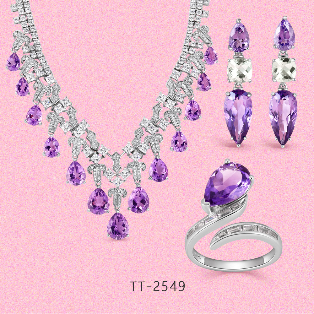 Luxury Purple Crystal Water Drop Design party jewelry set