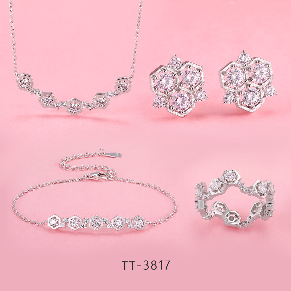 S925 sterling silver honeycomb series set.