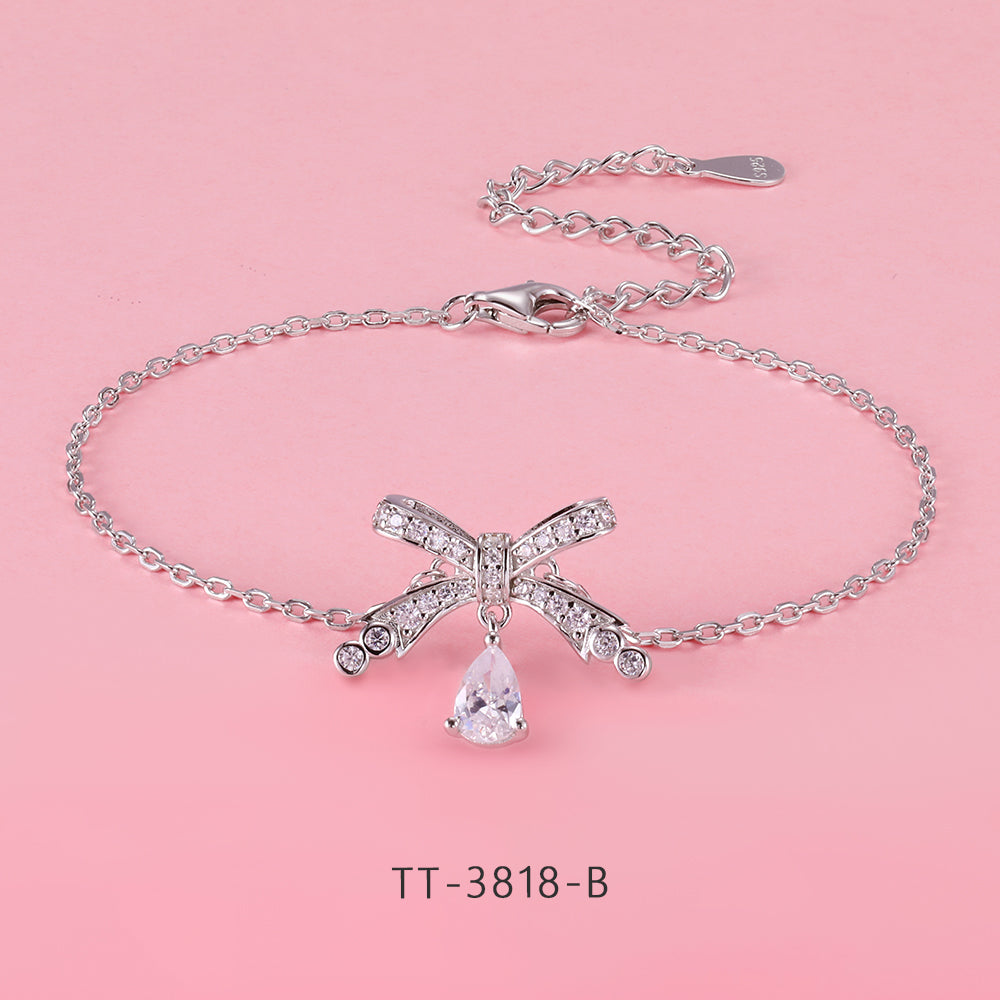 S925 Sterling Silver Bowknot and Teardrop Style Set Series