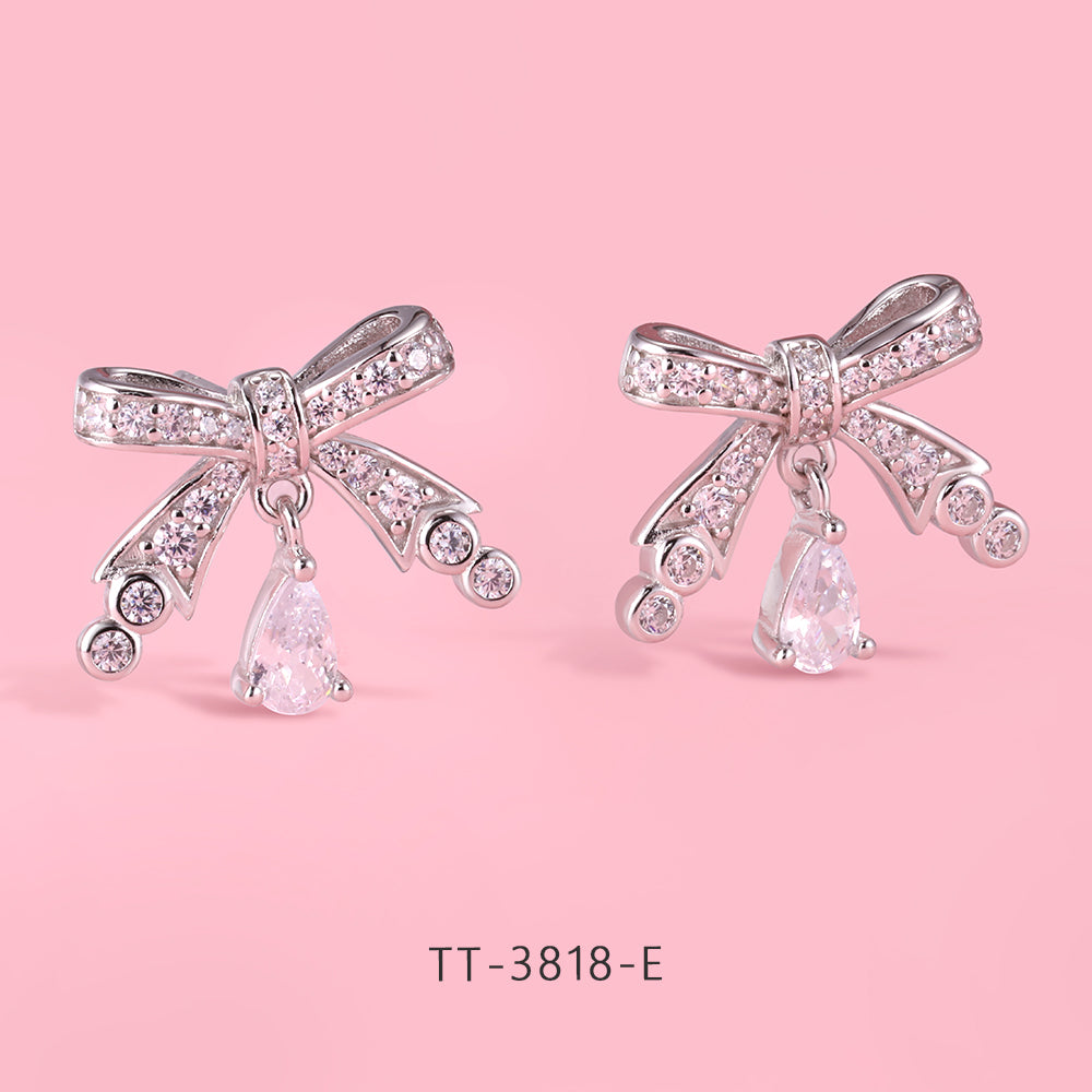 S925 Sterling Silver Bowknot and Teardrop Style Set Series