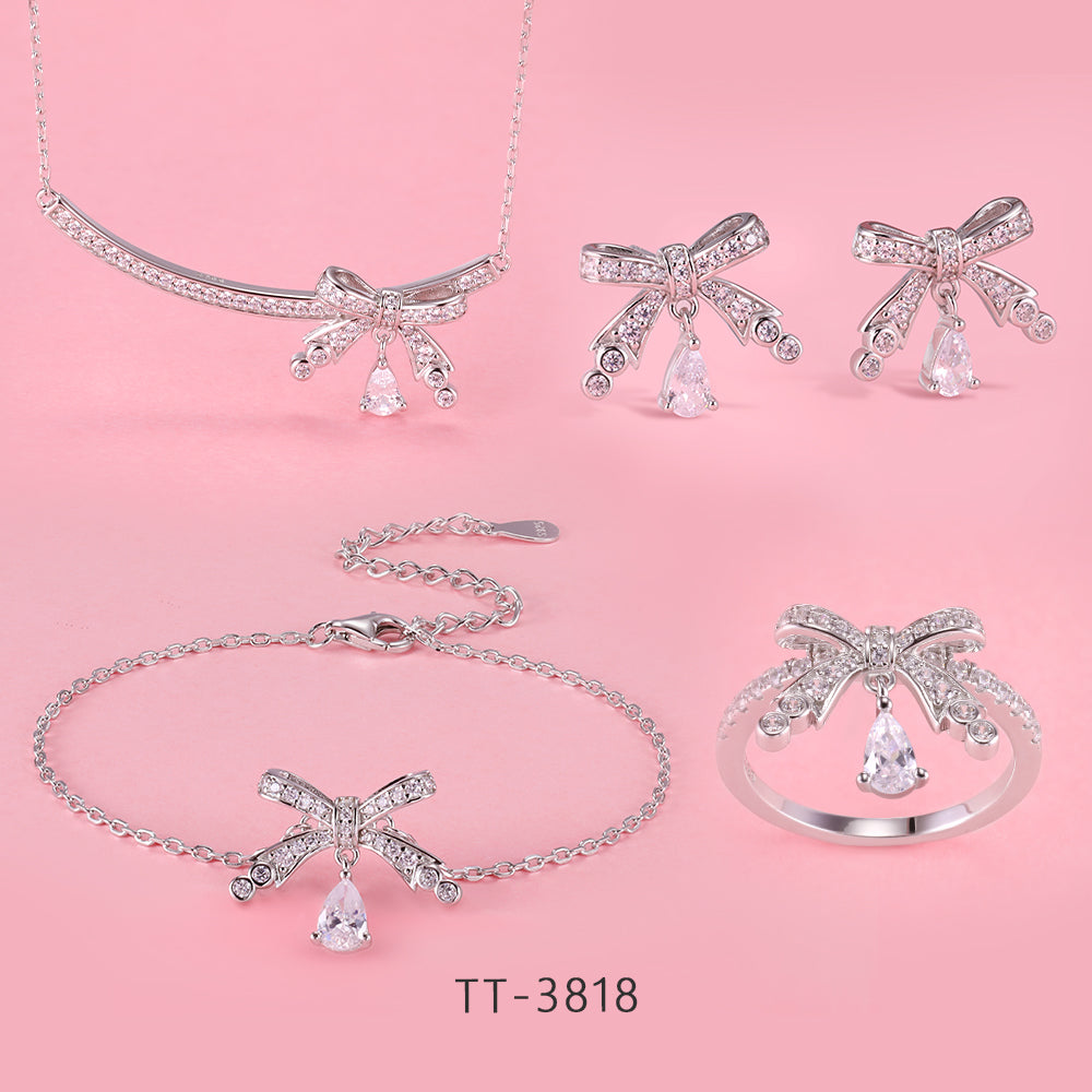 S925 Sterling Silver Bowknot and Teardrop Style Set Series