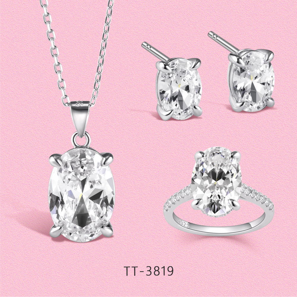 S925 Sterling Silver Oval Pigeon Egg Style Set Series 3819