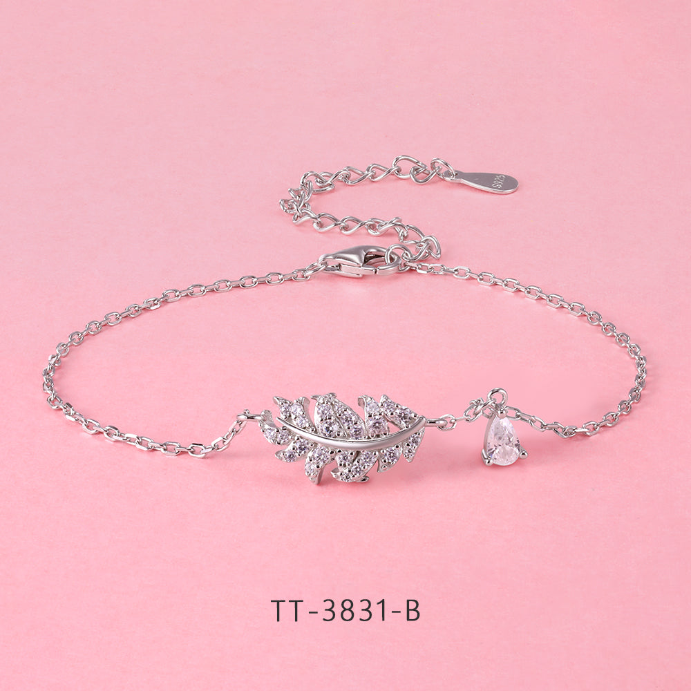 S925 Sterling Silver Feather Style Bracelet
