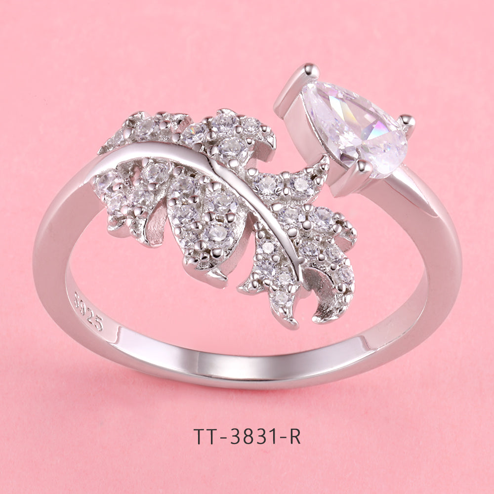 S925 Sterling Silver Feather Style Ring