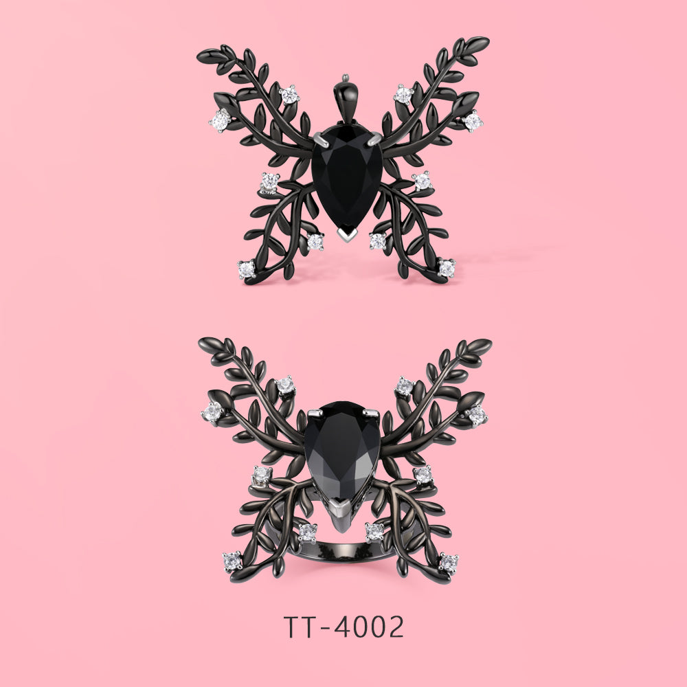 S925 sterling silver black butterfly necklace and brooch two-in-one jewelry.