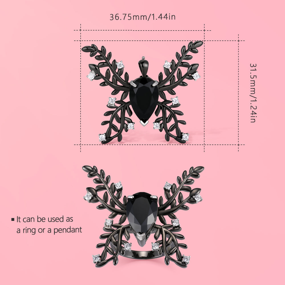 S925 sterling silver black butterfly necklace and brooch two-in-one jewelry.