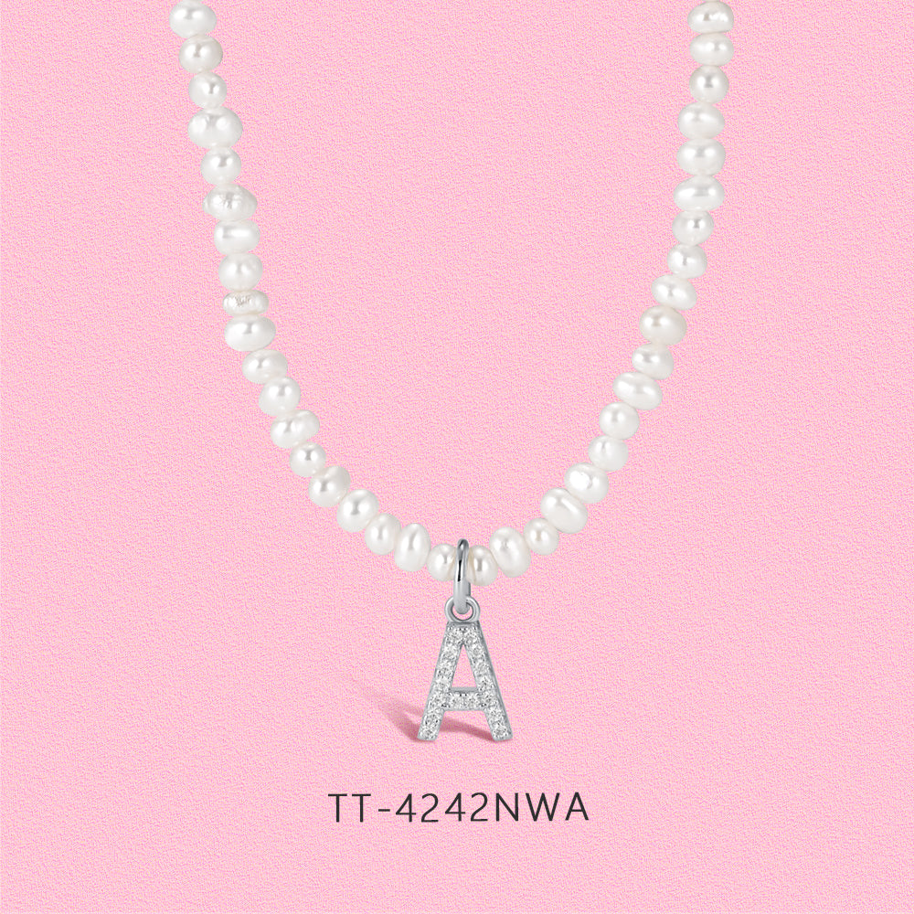 18K gold inlaid with moissanite Natural Pearl Letter Pendant S925 sterling silver necklace TT4242NY