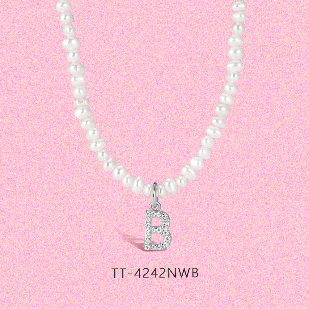 18K gold inlaid with moissanite Natural Pearl Letter Pendant S925 sterling silver necklace TT4242NY