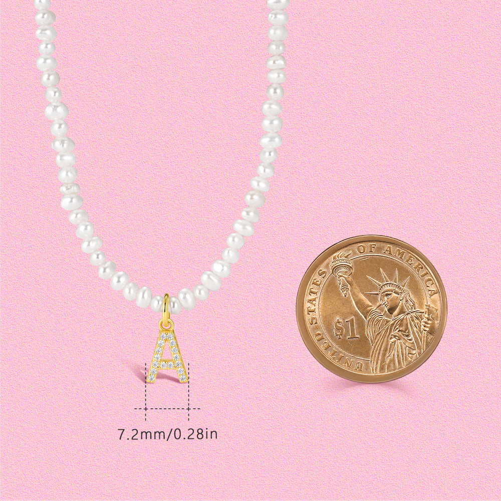18K gold inlaid with moissanite Natural Pearl Letter Pendant S925 sterling silver necklace TT4242NY