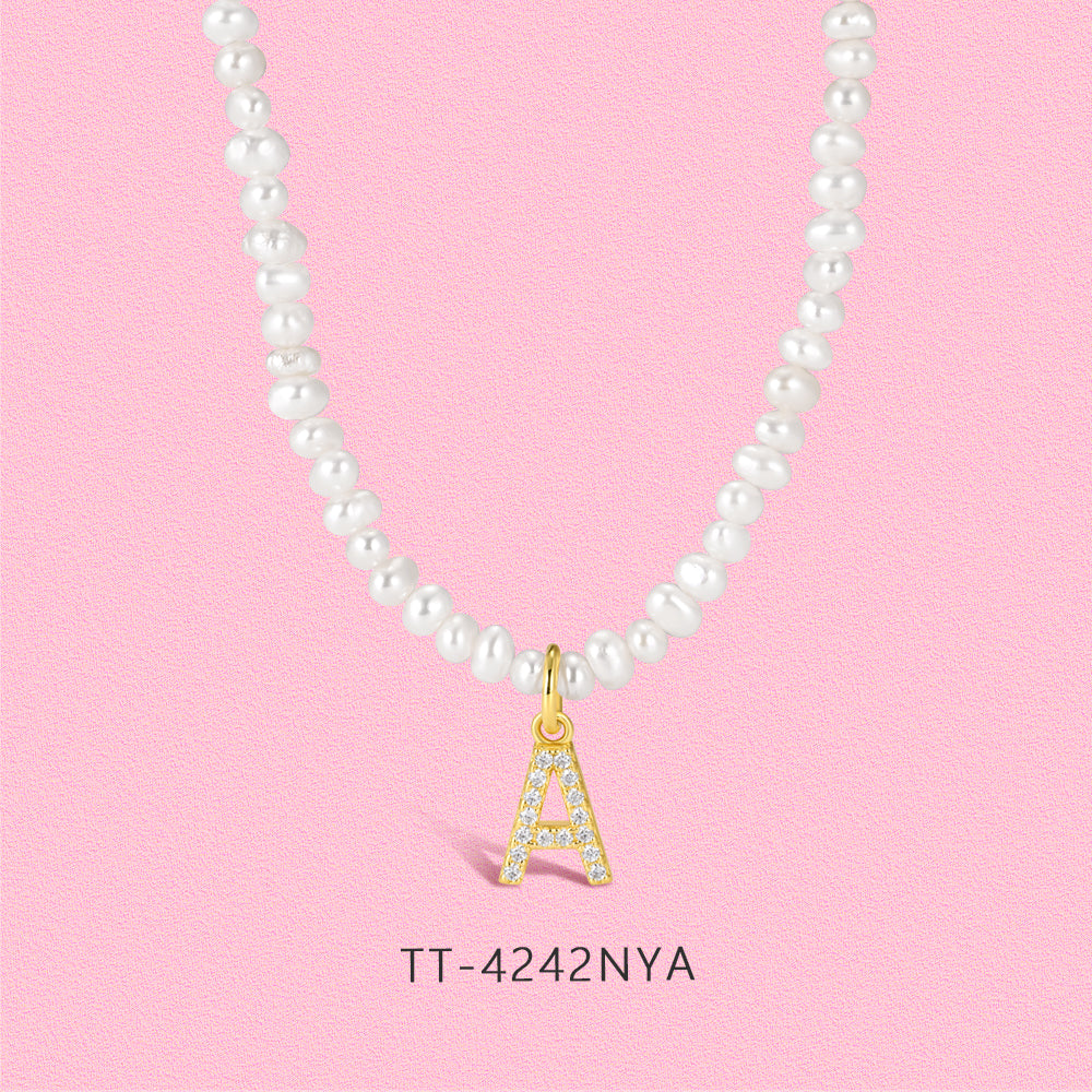 18K gold inlaid with moissanite Natural Pearl Letter Pendant S925 sterling silver necklace TT4242NY