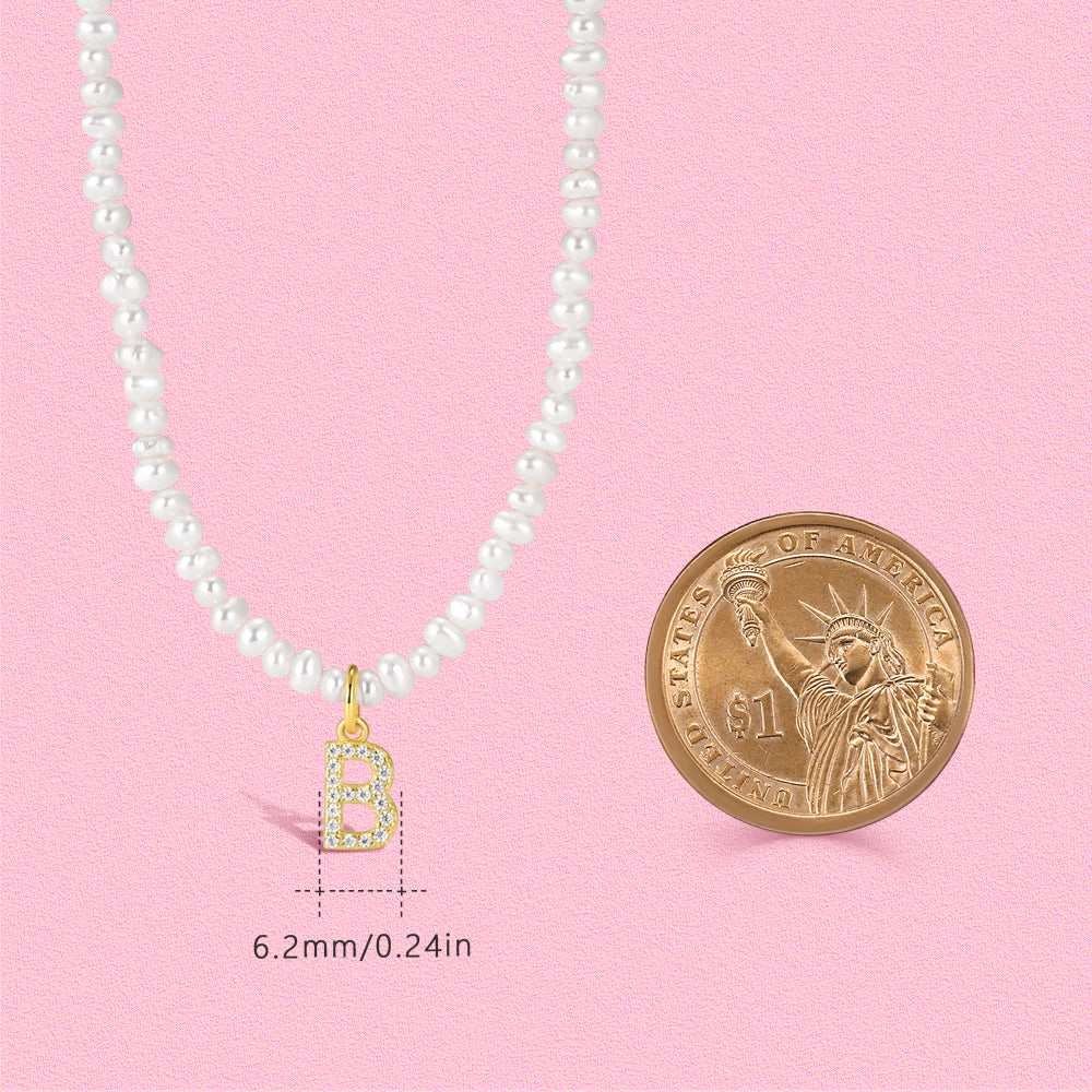 18K gold inlaid with moissanite Natural Pearl Letter Pendant S925 sterling silver necklace TT4242NY