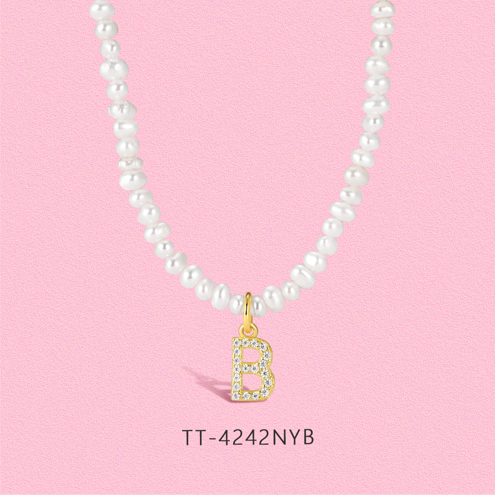 18K gold inlaid with moissanite Natural Pearl Letter Pendant S925 sterling silver necklace TT4242NY