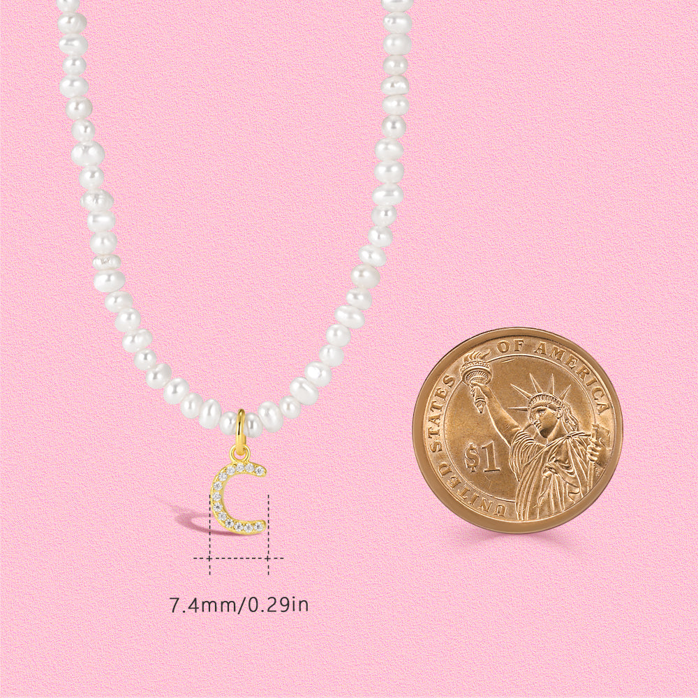 18K gold inlaid with moissanite Natural Pearl Letter Pendant S925 sterling silver necklace TT4242NY