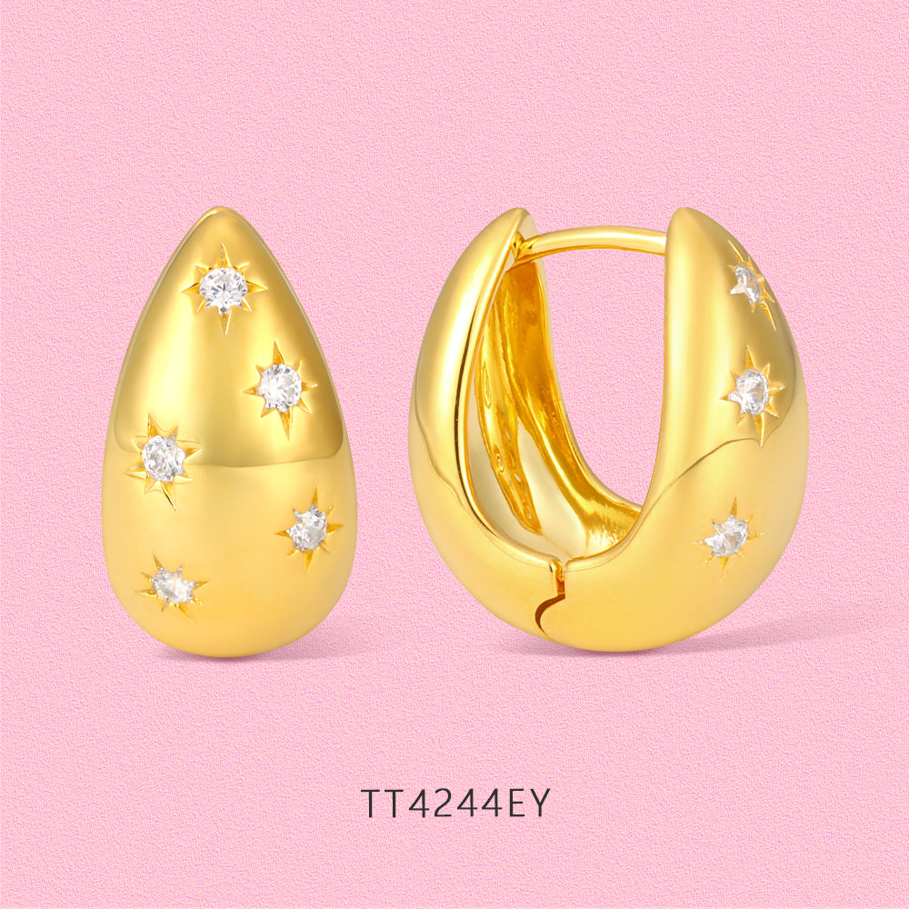 Eight-pointed starlight gold water drop earrings TT4244