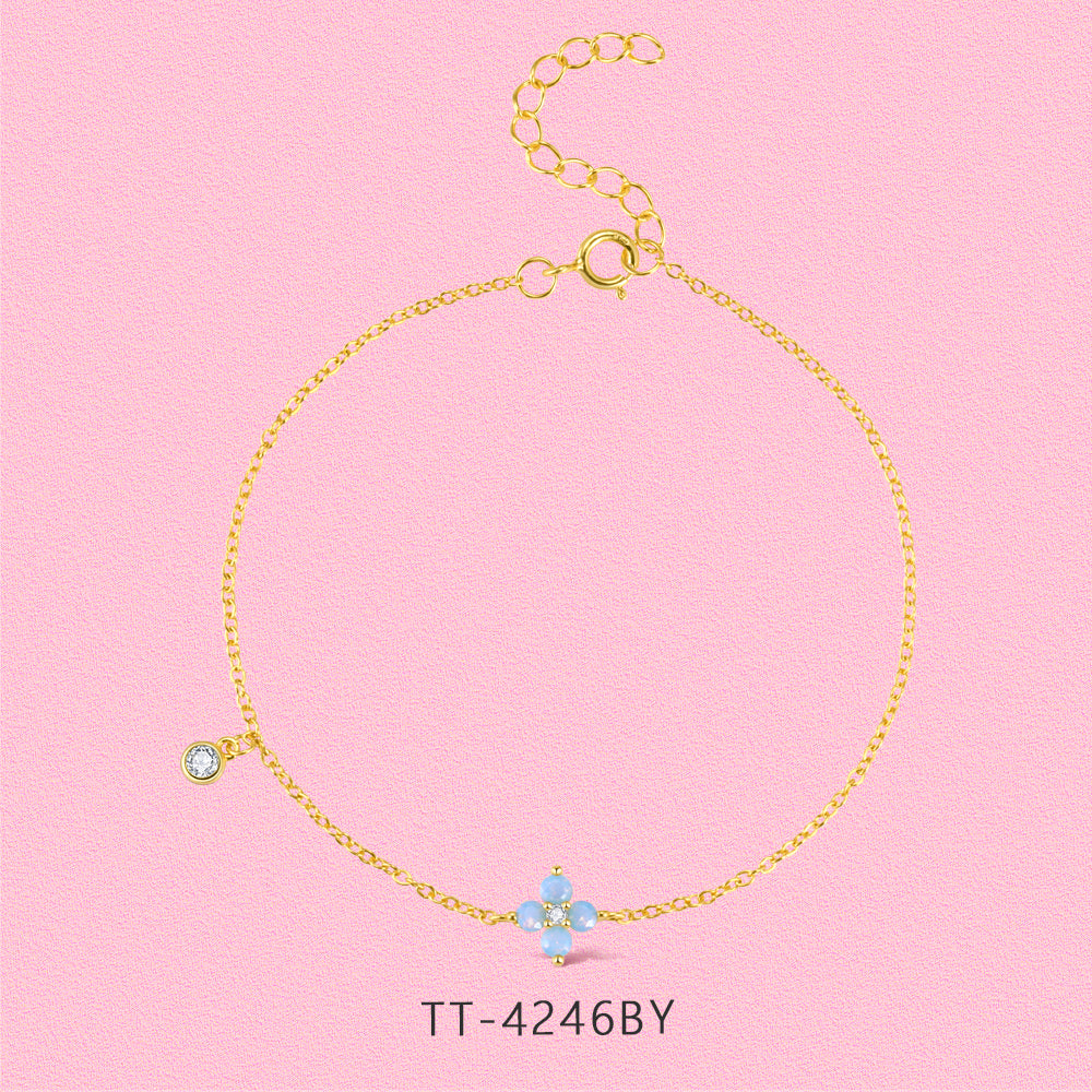 Lucky four-leaf clover with diamond S925 sterling silver bracelet TT4246