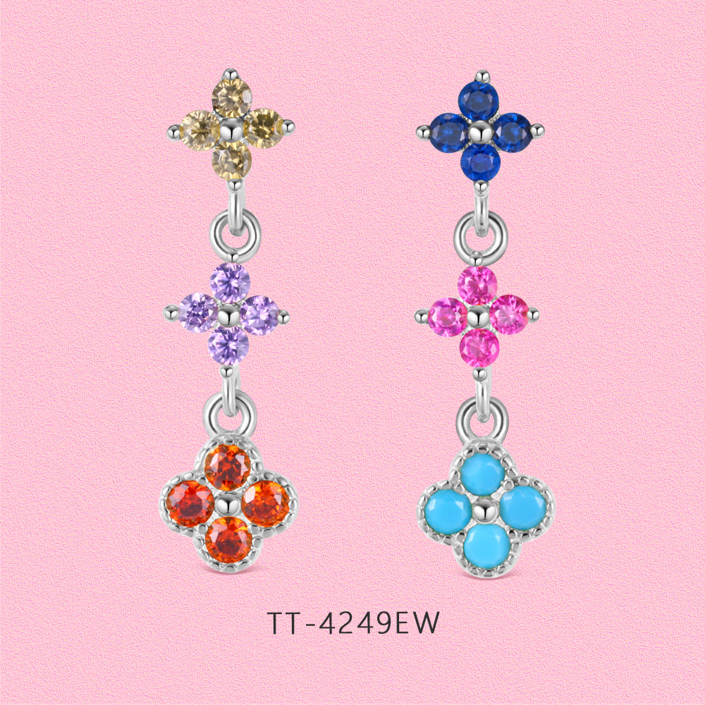 Lucky four-leaf Clover S925 sterling silver stud earrings TT4249