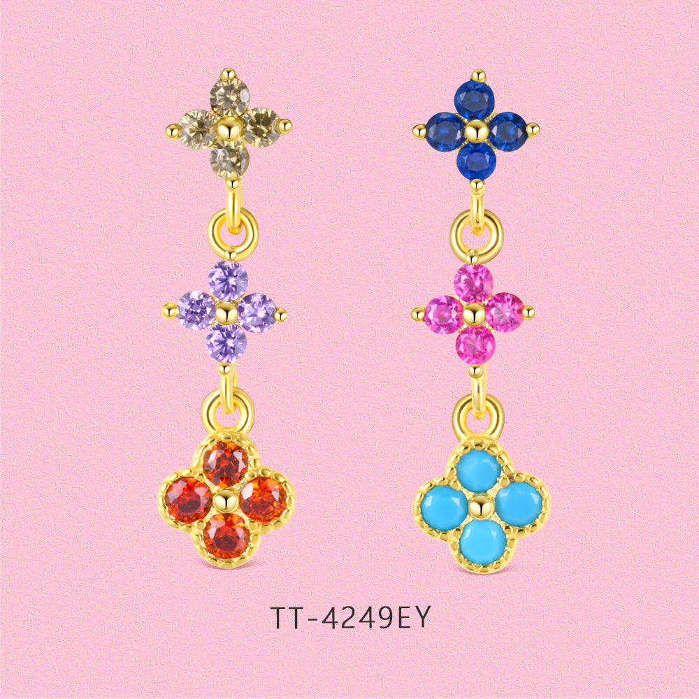 Lucky four-leaf Clover S925 sterling silver stud earrings TT4249
