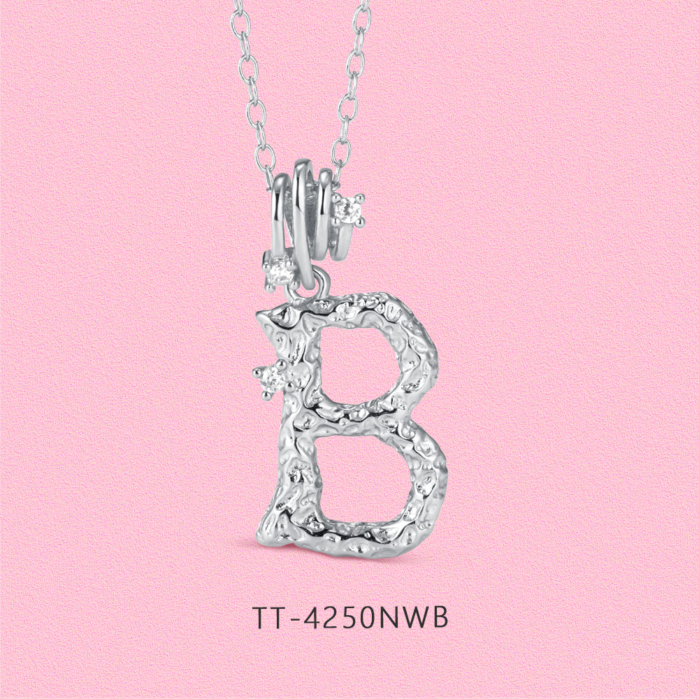 Textured letter diamond S925 sterling silver necklace TT4250
