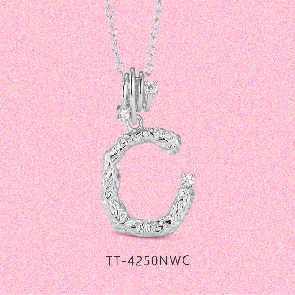 Textured letter diamond S925 sterling silver necklace TT4250
