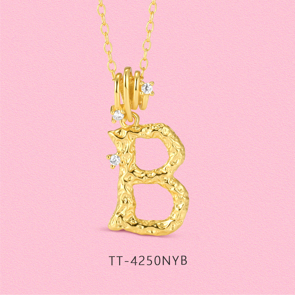 Textured letter diamond S925 sterling silver necklace TT4250