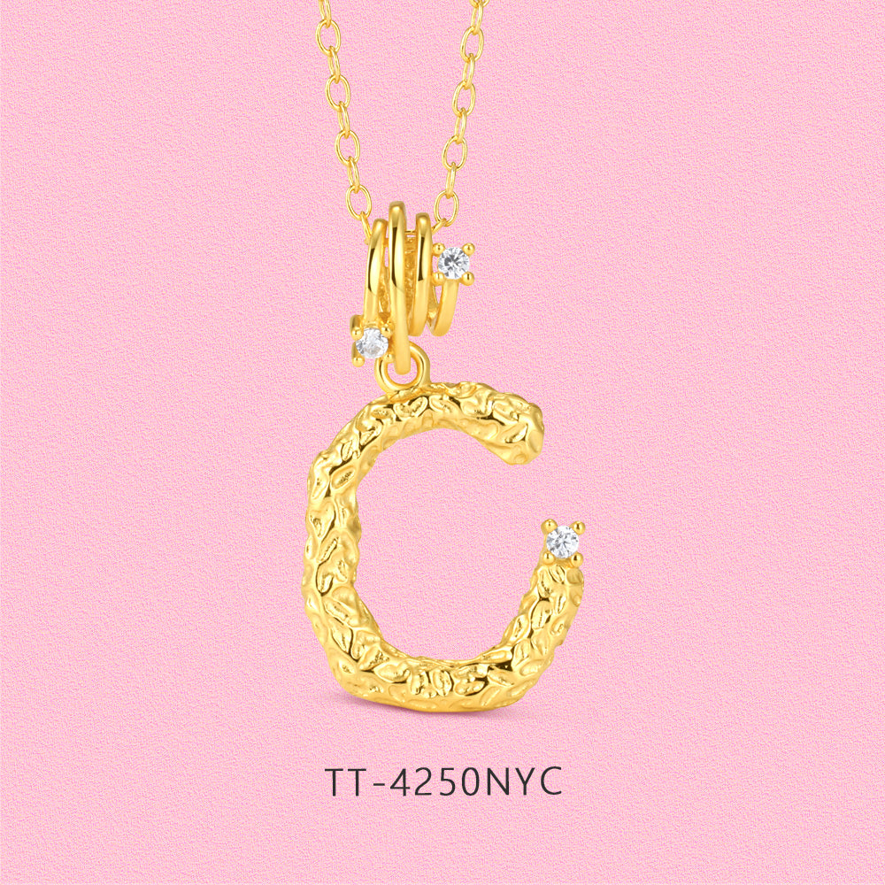 Textured letter diamond S925 sterling silver necklace TT4250