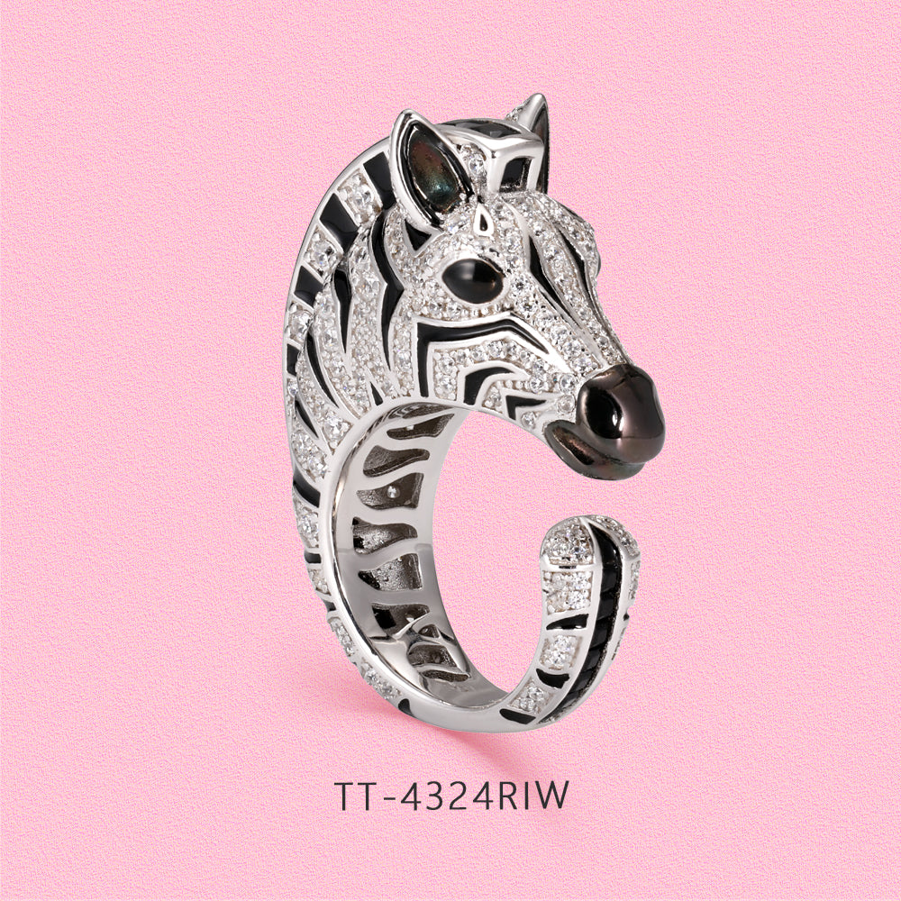 Yumato S925 Sterling Silver delicate, wild and cute zebra split rings R4324