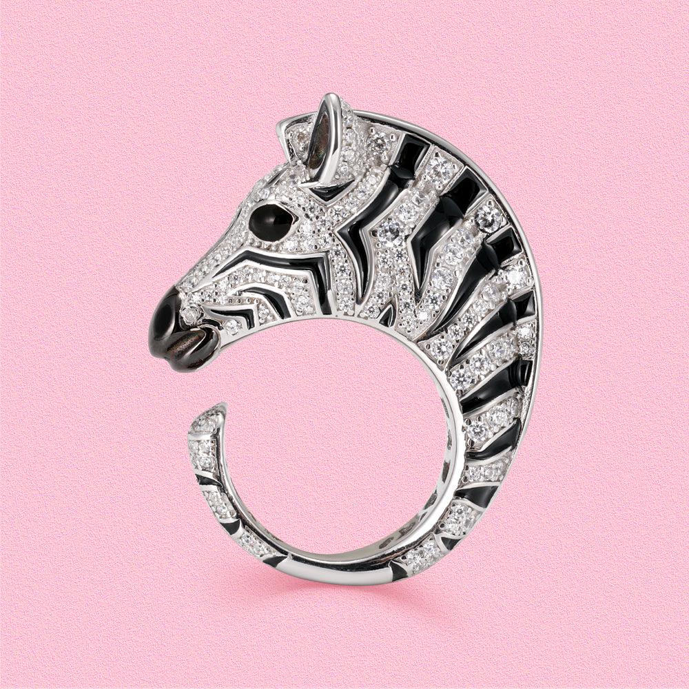 Yumato S925 Sterling Silver delicate, wild and cute zebra split rings R4324