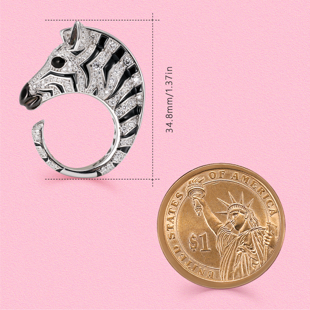 Yumato S925 Sterling Silver delicate, wild and cute zebra split rings R4324