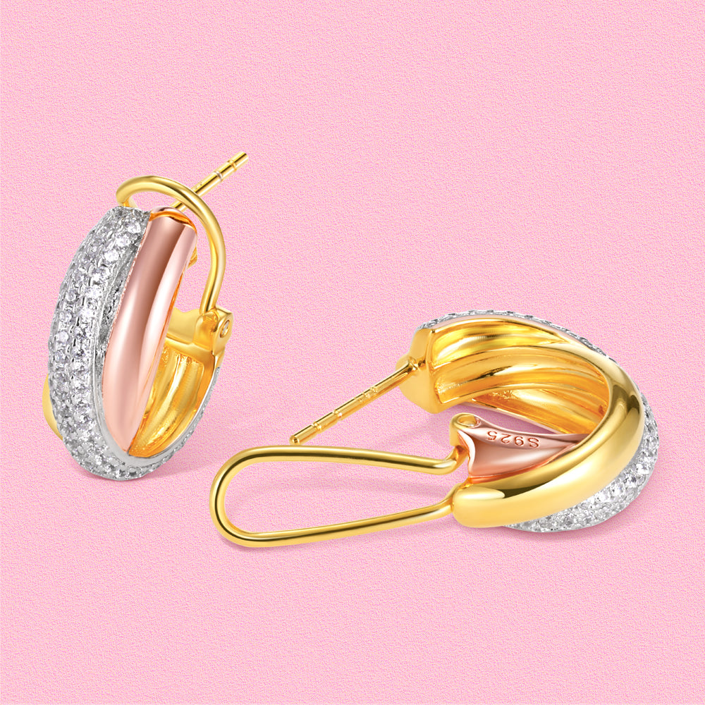 Yumato Three-ring wrapped S925 pure silver light luxury high-end ear clasp E4425
