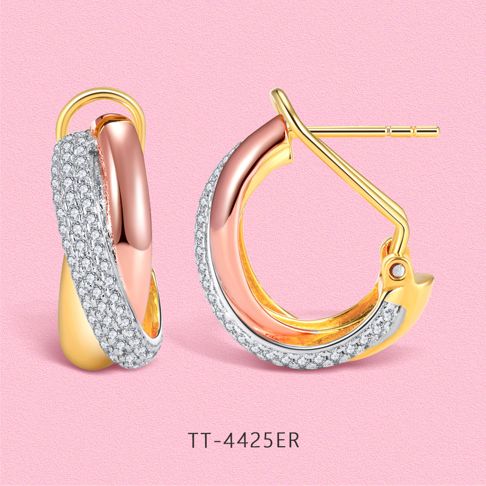 Yumato Three-ring wrapped S925 pure silver light luxury high-end ear clasp E4425