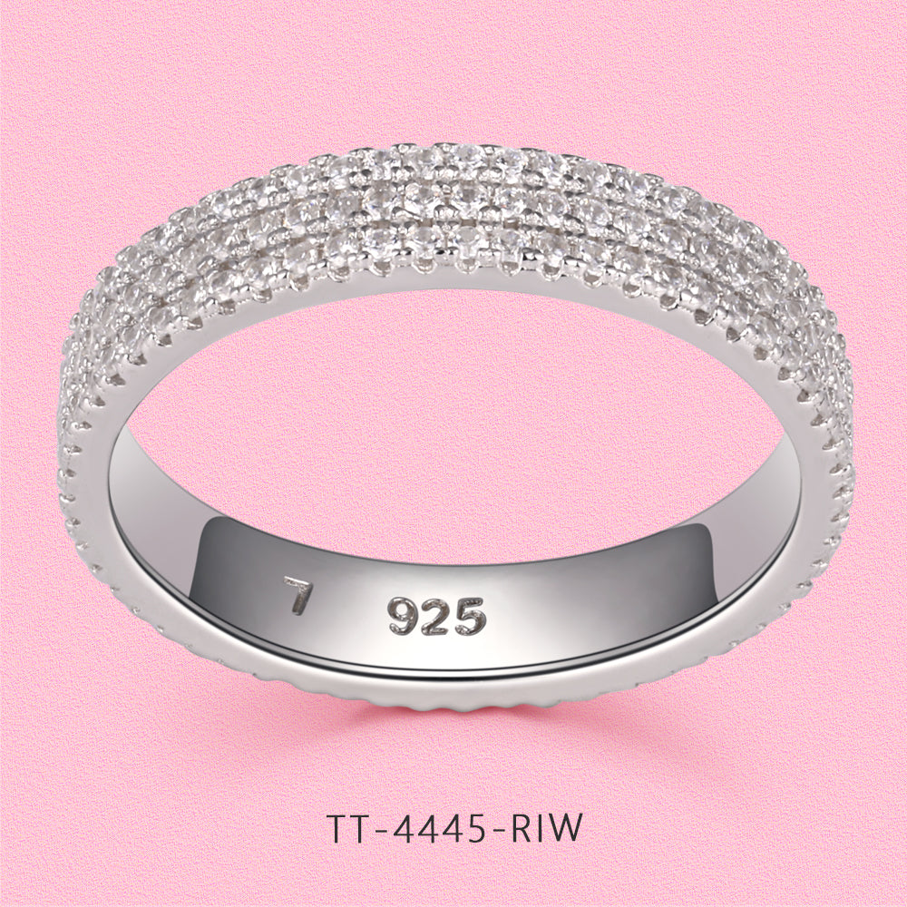 Yumato S925 sterling silver row diamond wide ring