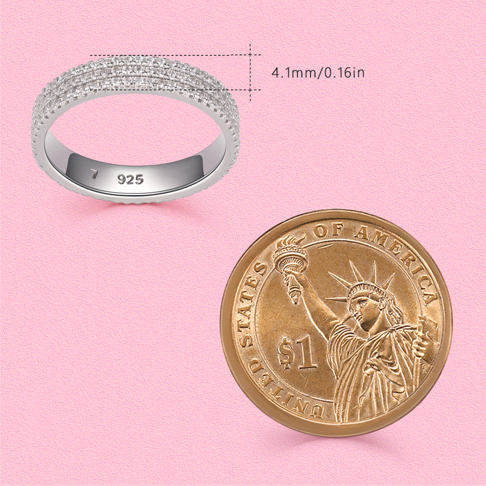 Yumato S925 sterling silver row diamond wide ring