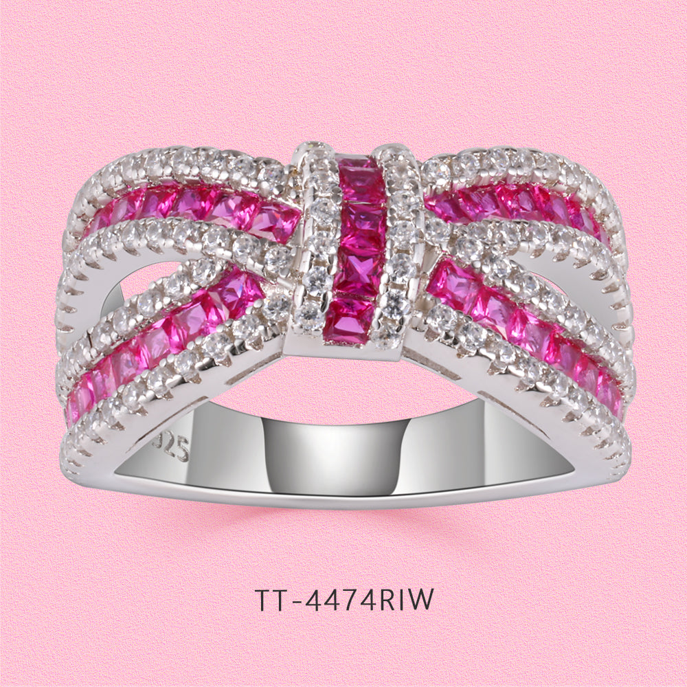 Yumato Three-dimensional bow irregular striped crossed ring 4474R