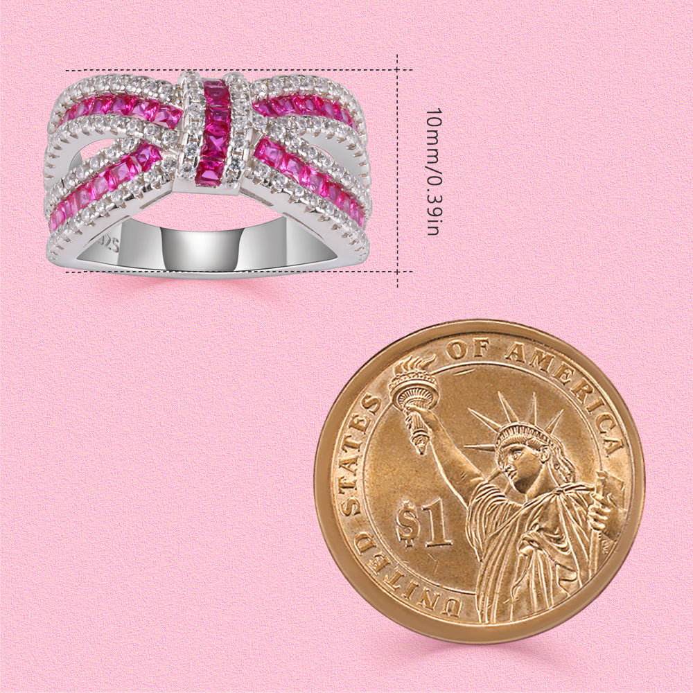 Yumato Three-dimensional bow irregular striped crossed ring 4474R