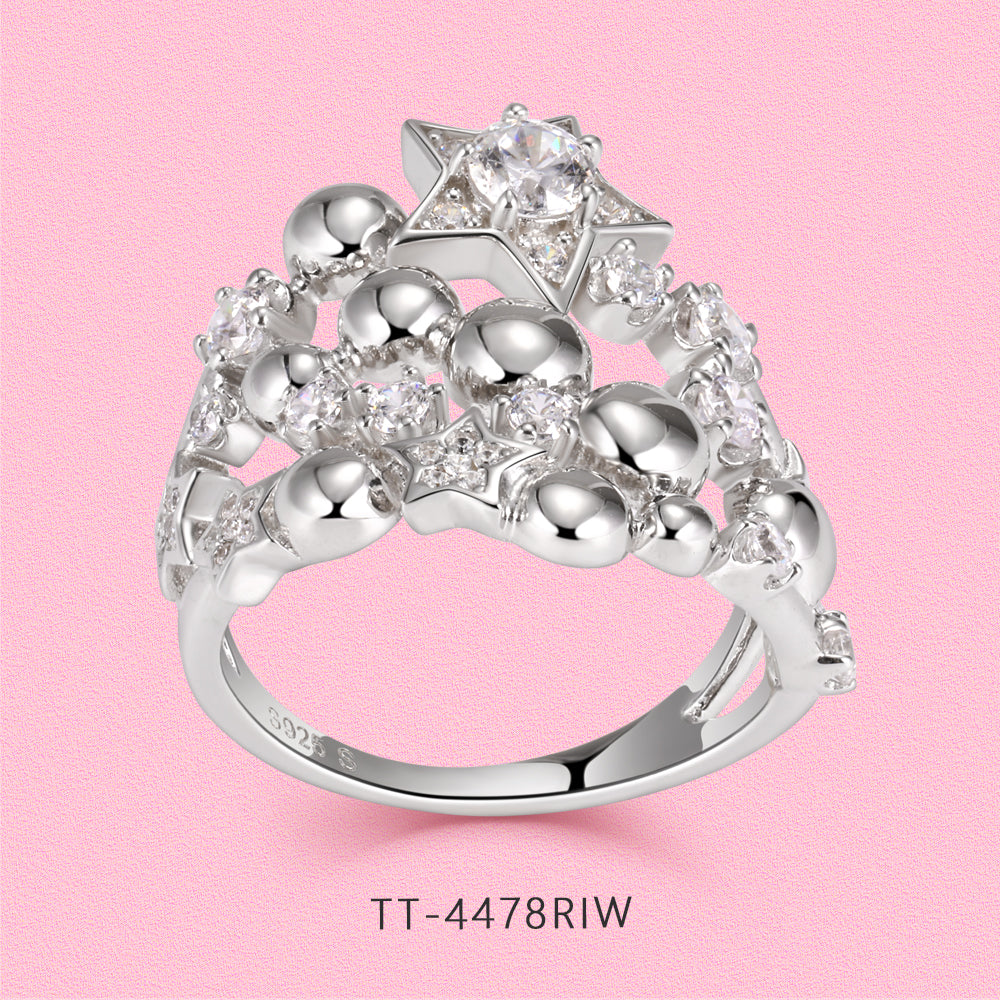 Yumato A sparkling round pearl five-pointed star style niche ring R4478