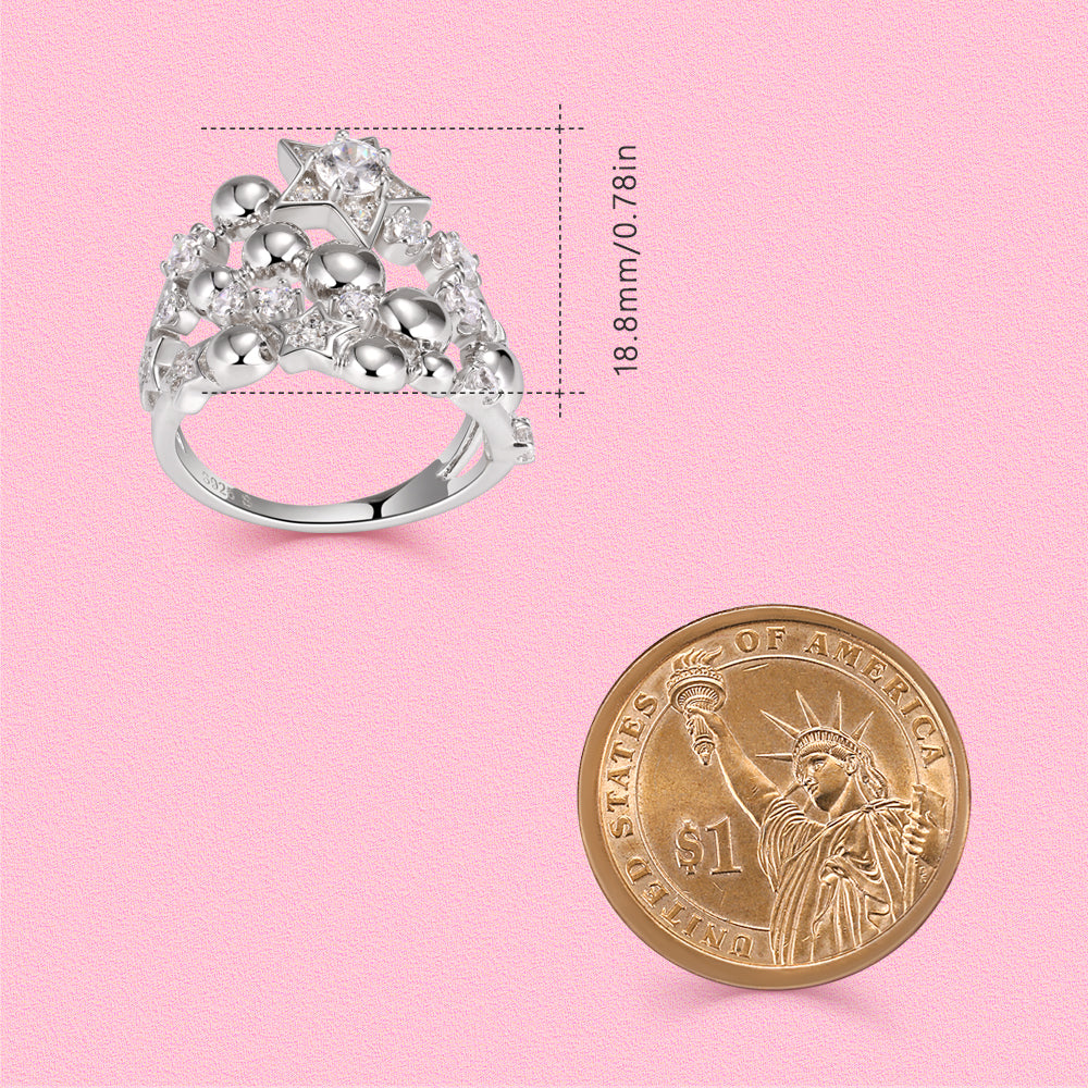 Yumato A sparkling round pearl five-pointed star style niche ring R4478