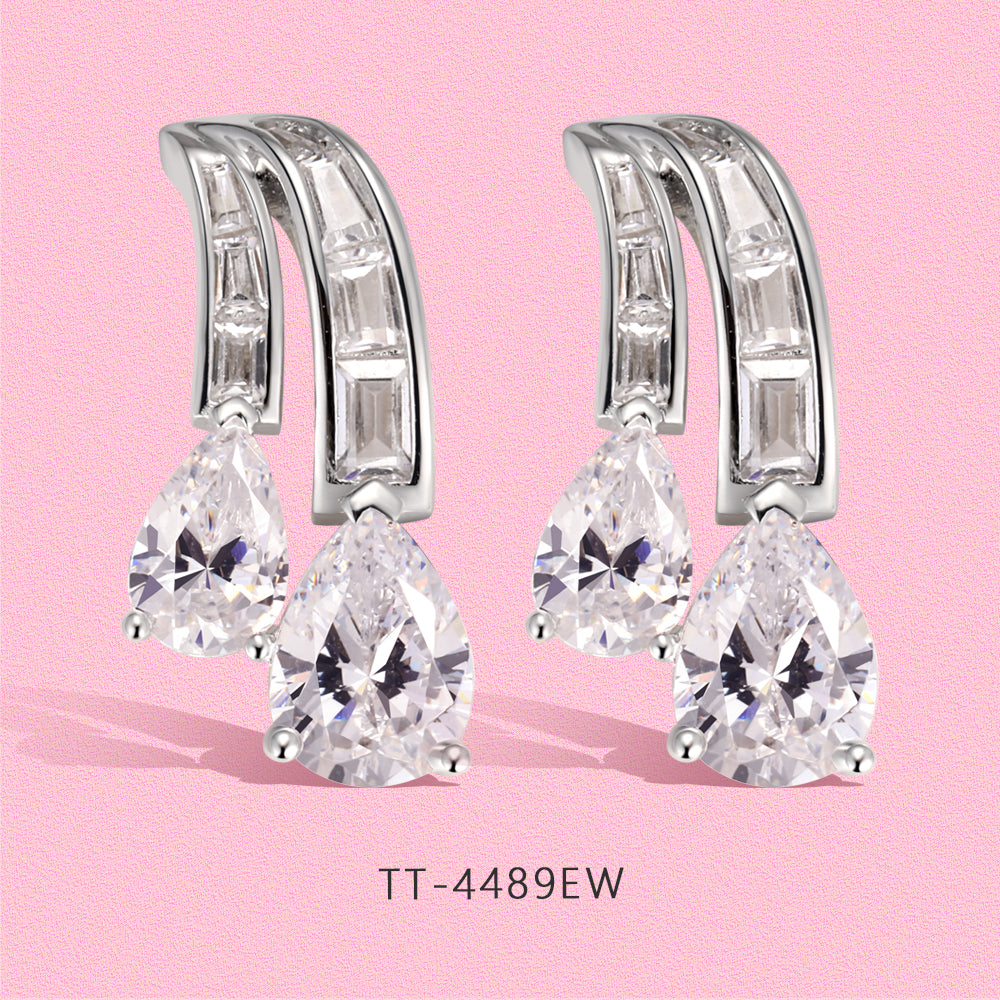 Yumato S925 sterling silver high-end design double-row diamond drop ear studs E4489