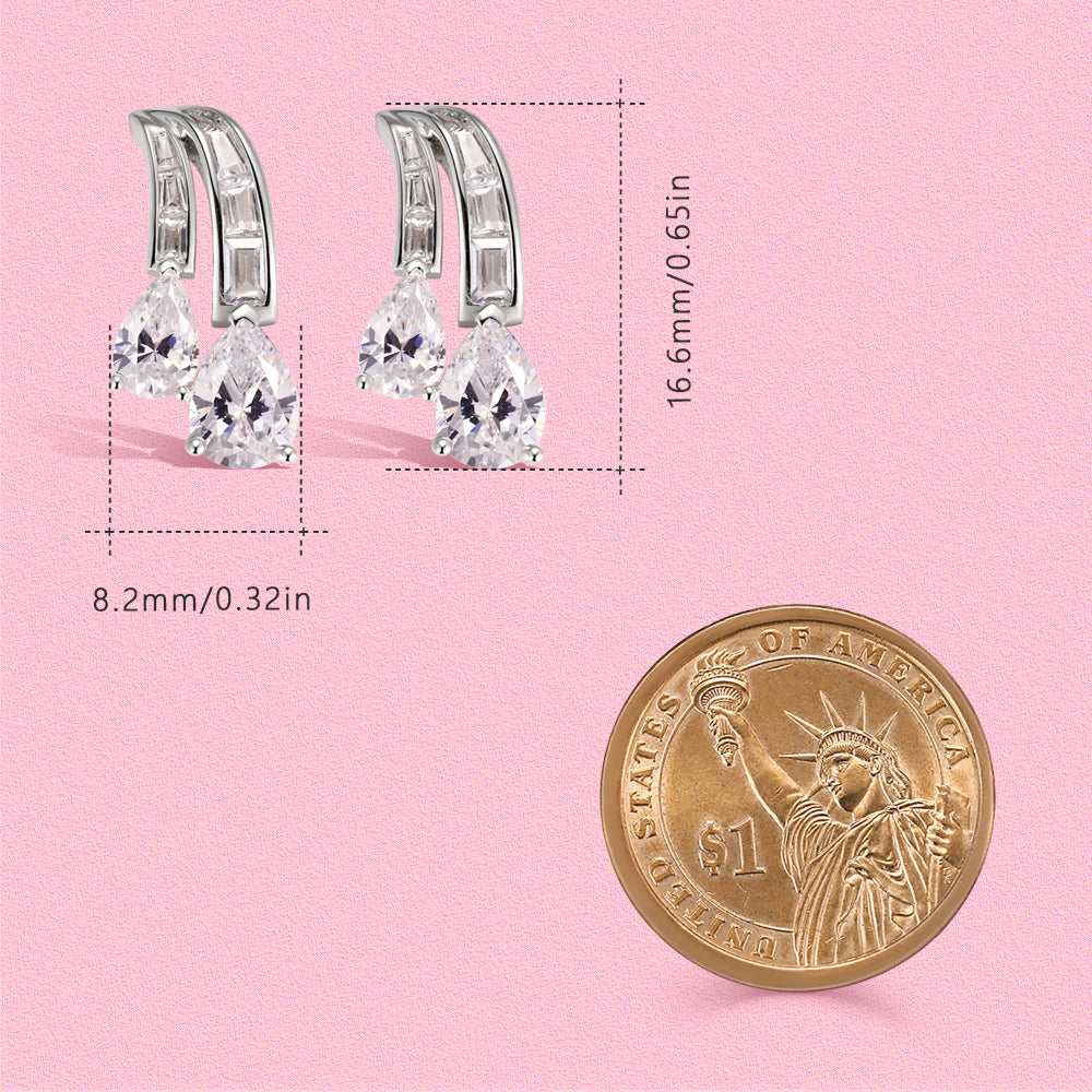 Yumato S925 sterling silver high-end design double-row diamond drop ear studs E4489