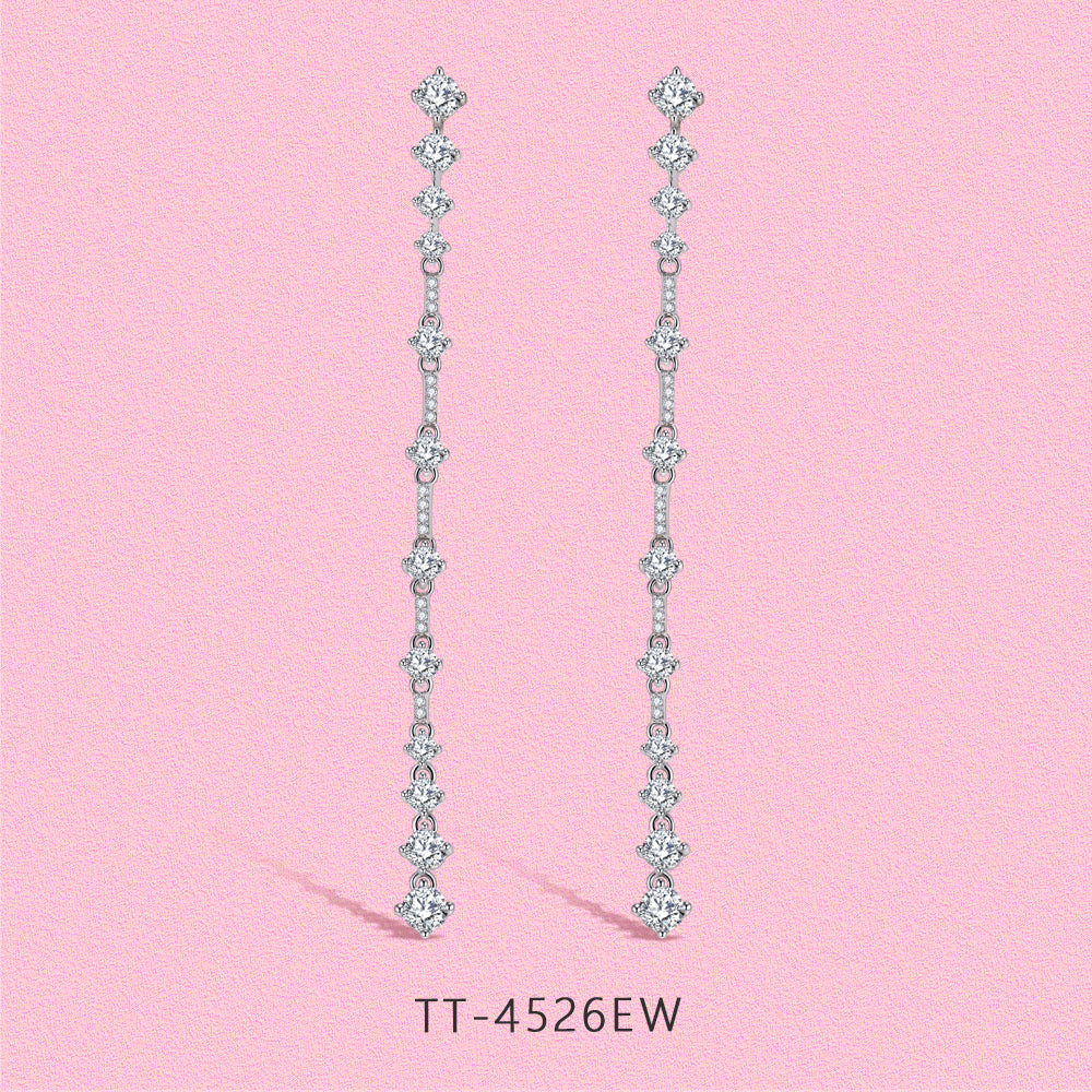 Yumato Long tassel full diamond S925 sterling silver ear studs E4526