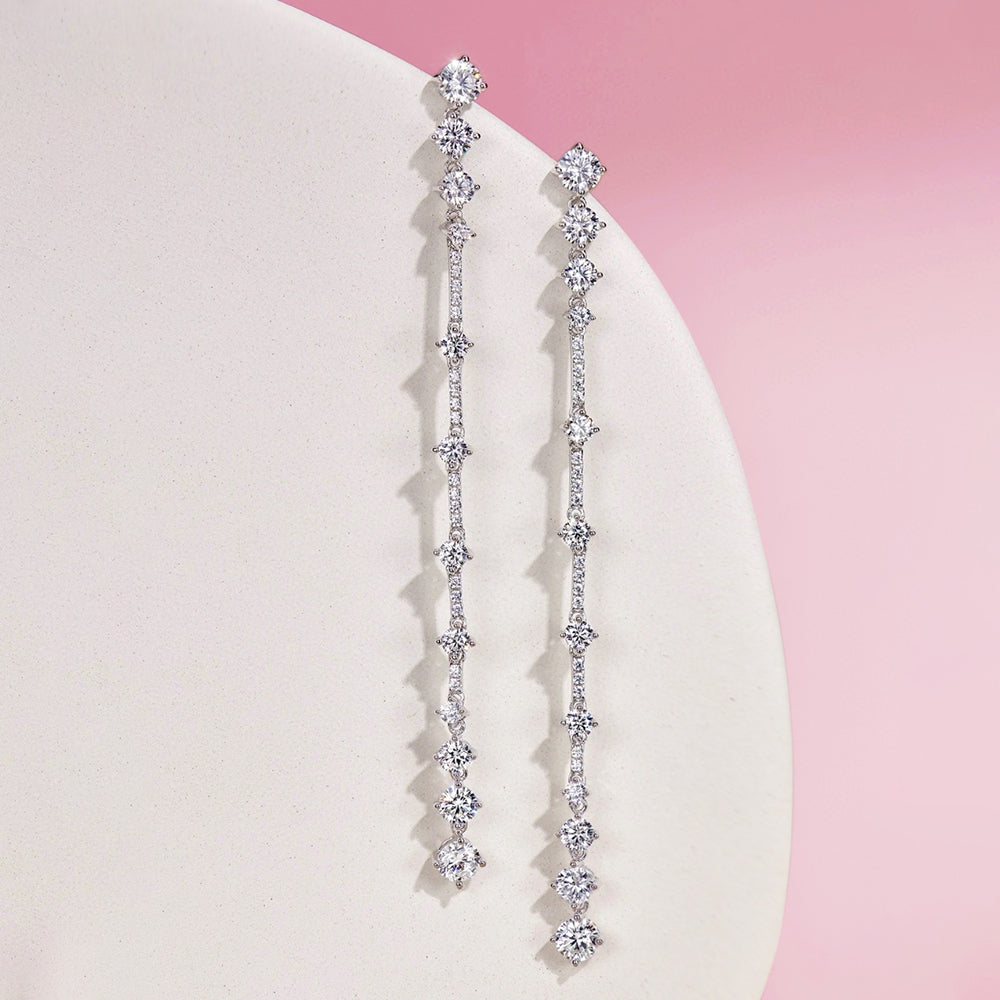 Yumato Long tassel full diamond S925 sterling silver ear studs E4526