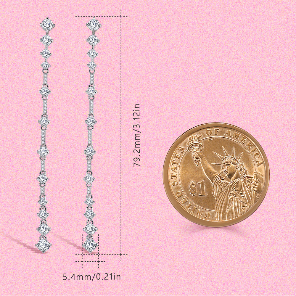 Yumato Long tassel full diamond S925 sterling silver ear studs E4526